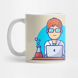 Cute Female Scientist Operating Laptop In The Laboratory Cartoon Vector Icon Illustration Mug